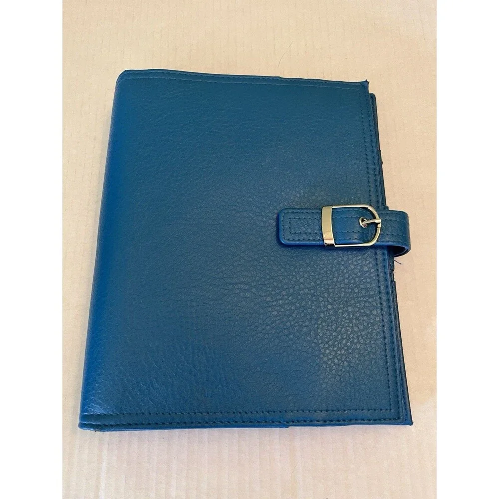 Blue Teal Leather Day Timer 7 Ring Binder Organizer 9.25” X 7.25 Daytimer